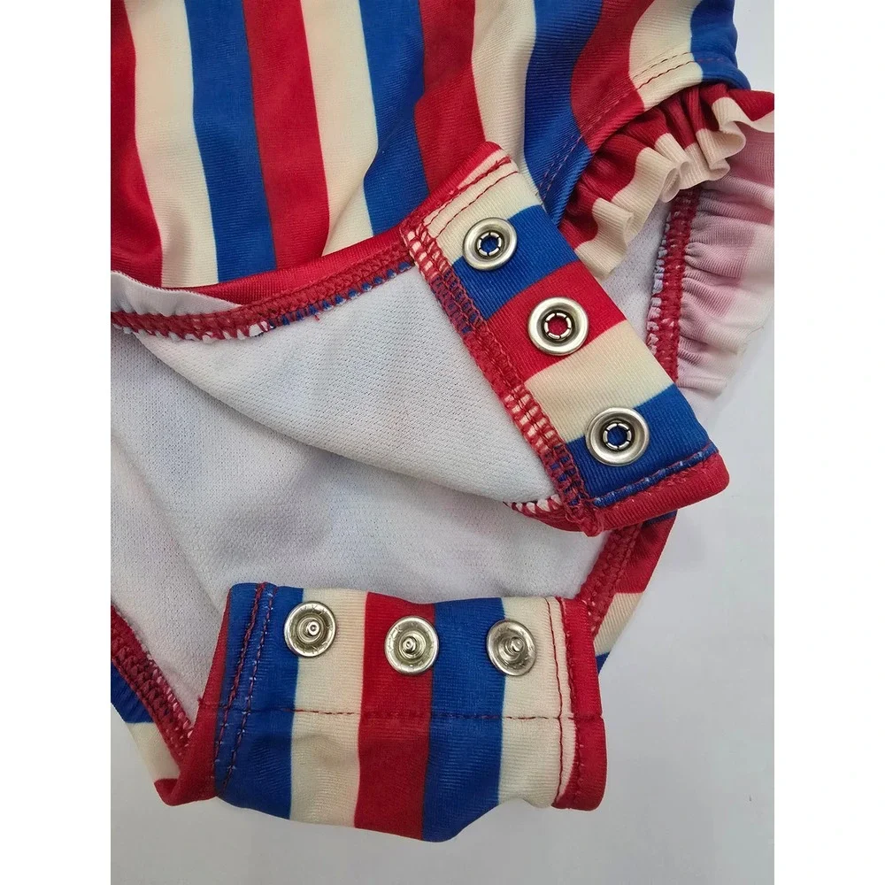 Cat & Jack Girls One Piece Swimsuit Red White Blue Striped UPF 50+ NWT 0-3M